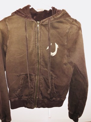 True Religion Women's Zip-Up Hoodie Size Large Brown Classic