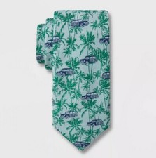 Goodfellow Mens Neck Tie Green Palm Tree Woody Wagon Navy Blue Green Regular NWT