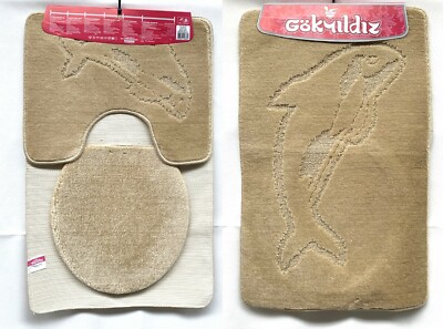 BADGARNITUR 3-TEILIG BADMATTE BAD BADTEPPICH BADVORLEGER 85-55  hellbraun MIT