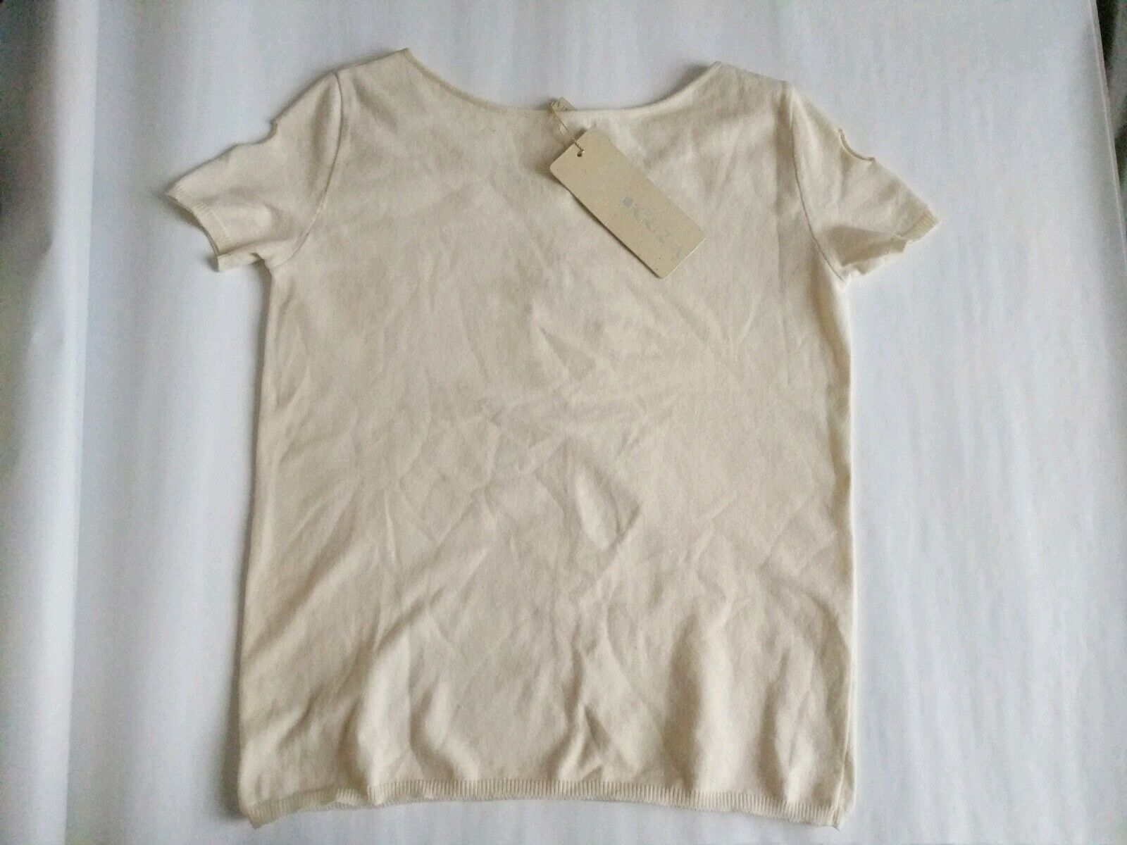 KRIZIA MAGLIA Women's Open Back T-Shirt Top Ivory Ecru Size 46 IT MADE IN  ITALY