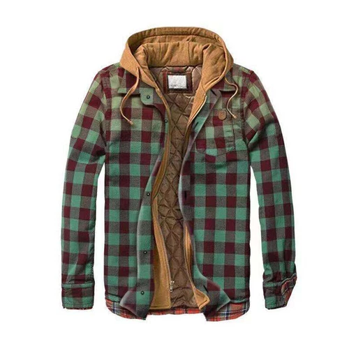 Men Plaid Work Jacket Lumberjack Hooded Flannel Shirt Sherpa Warm Hoodie New - Picture 7 of 76