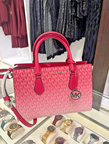 Michael Kors Pink MK Signature Sheila Medium Bag Satchel Purse Handbag Messenger - Picture 4 of 18