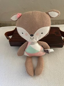 Lolli Living Fiona Deer Knit Cotton Plush Rattle 15" Muted Pastels Lovey