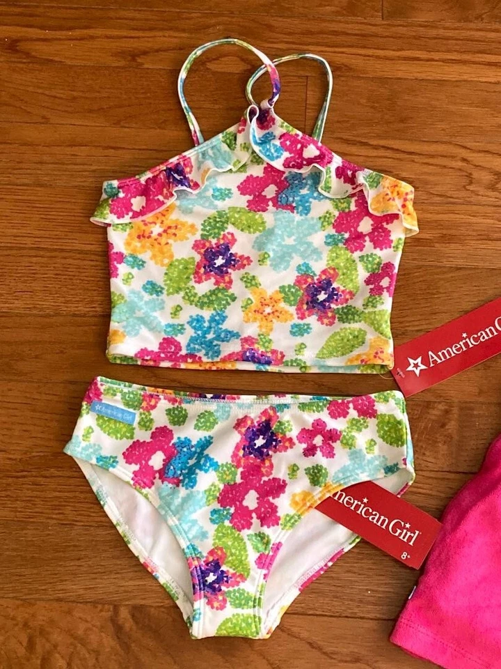 Traje de baño floral American Girl, cubierta a juego - niñas niño talla 6 nuevo con etiquetas Foto 4 de 4