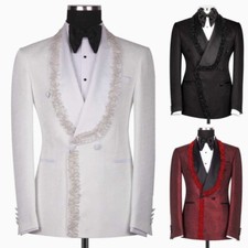 Men's Beads Shawl Lapel Suit Wedding Banquet Stage Wear Costumes Jackets Pants