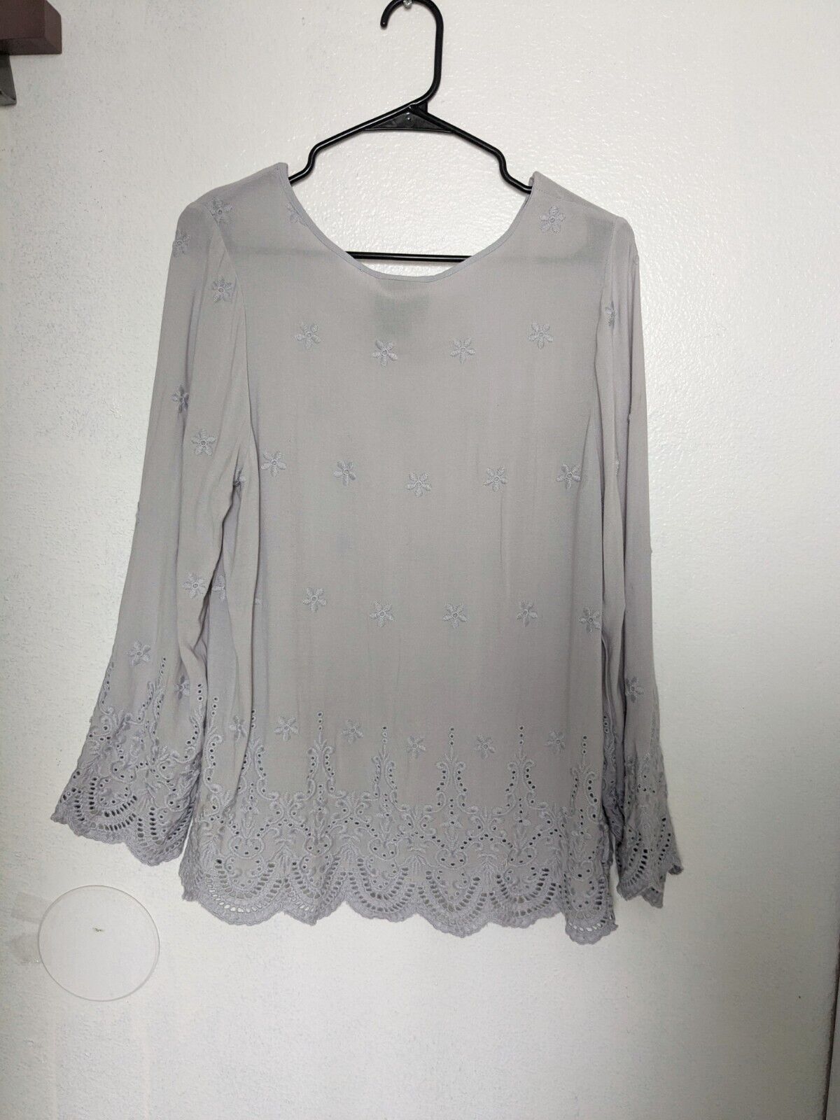 Blue Peasant Blouse Embroidered Long Sleeve Shirt… - image 4