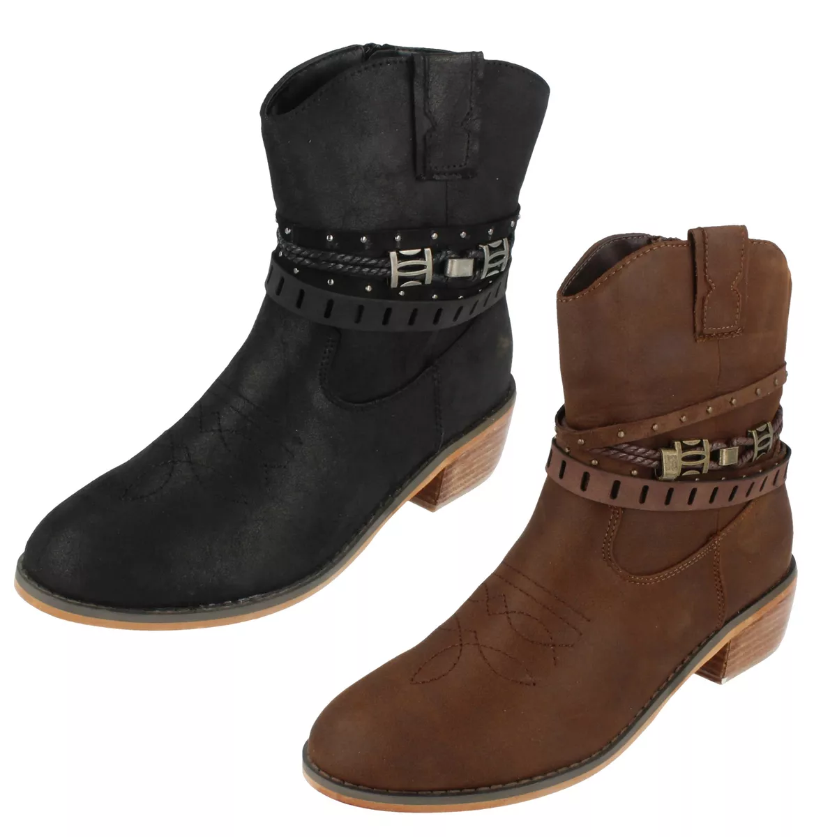 Sale Ladies F5R0950 Cowboy Style Ankle Boots By Down To Earth 25.00