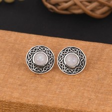 Celtic Knot Stud Earrings With Moonstone Womens Anniversary Gift Jewelry