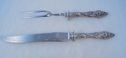 REED & BARTON LES SIX FLEURS 2-PIECE ROAST CARVING SET AUTHENTIC OLD - Picture 6 of 9