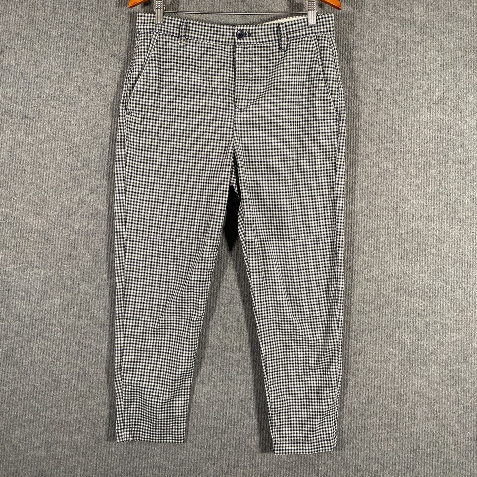 Zara Pants Womens 31 Green Trousers Slacks Gingham Straight Slim Office City P9