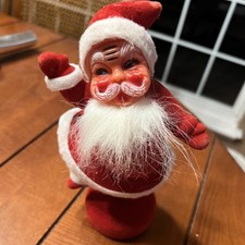 Vintage Christmas Flocked Santa Dancing 8" Figure on Base Christmas Decor