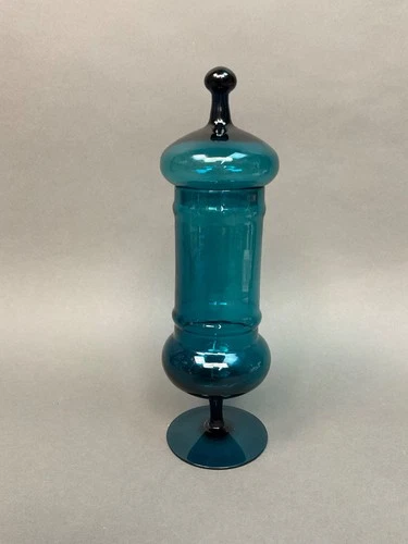 Vintage Empoli Italian Blue Apothecary Candy Jar Circus Tent Pedestal Foot 15”