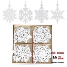 16 Pcs White Christmas Snowflakes Ornaments Wooden Hollowed Snowflake Hanging