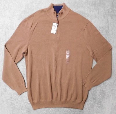 NWT Club Room Men Cotton 1/4 Zip Pullover Sweater Cracked Walnut, 2XL XXL Beige
