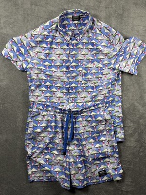 WESC Shroomspiracy Shirt Men s L Blue Mushroom Print Button Up And Shorts .