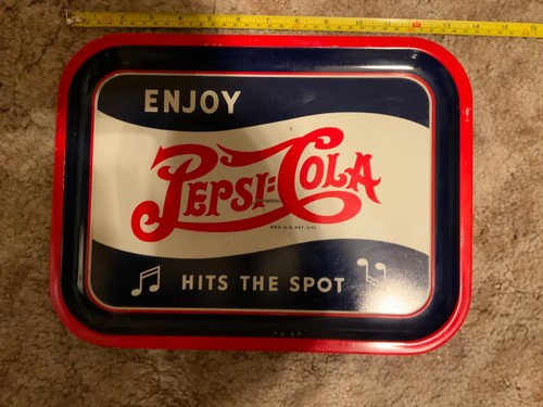 1940's Enjoy Pepsi-Cola Hits The Spot Metal Serving Tray Double Dot WWII Era