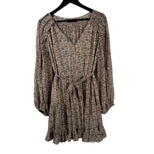 O.P.T Tuckernuck Floral Boho Ruffle Long Sleeve Mini Dress Tie Waist Medium Boho