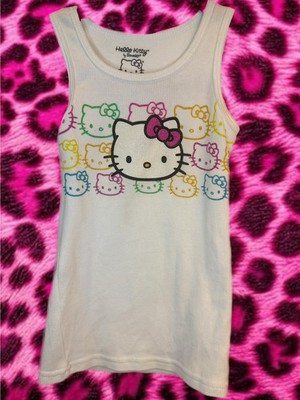 Hello Kitty Sanrio Graphic Tank Top Glitter Bow Logo Women s Size Small Y2K