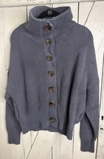 Varley Elwood Knit Jacket Button Up 100 Cotton Faded Periwinkle Blue Sz Medium
