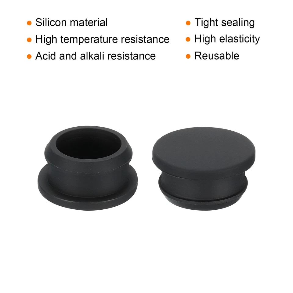 5 tapones de orificio de silicona tipo empotrado panel tapones de orificio redondo 26 mm de diámetro negro Foto 2 de 4
