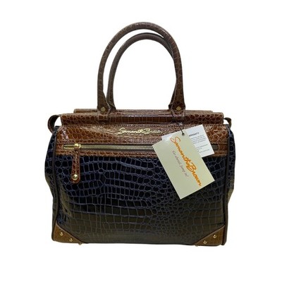 Samantha Brown Women s Brown & Blue Faux Croc Embossed With Zippered Satchel Bag