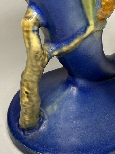 Roseville Pinecone Blue Cornucopia Vase 126-8” Vintage Art Pottery USA B10 - Picture 12 of 15