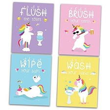 Funny Unicorn Bathroom Decor Cute Paintings Gift for Kids, Wash Wipe Flush