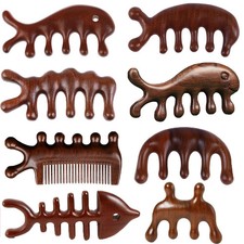 Sandalwood Head Meridian Massage Comb with Five Teeth Antistatic Massager Acupun