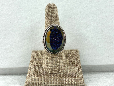 Colleen Lopez Druzy Quartz Cocktail Statement Ring Sterling Silver Adjustable 8