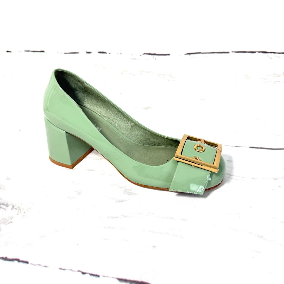 Zapatos de salón Jeffrey Campbell para mujer 6 verde hebilla tacón bloque charol Foto 3 de 4
