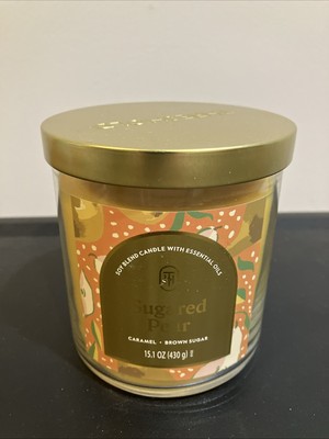 New Threshold 2 Wick Candle Soy Blend Sugared Pear Carmel Brown Sugar 15.1 oz