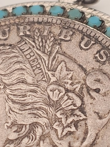 1883 American Morgan .900 Silver Dollar Turquoise Bezel Pendant - Picture 5 of 8