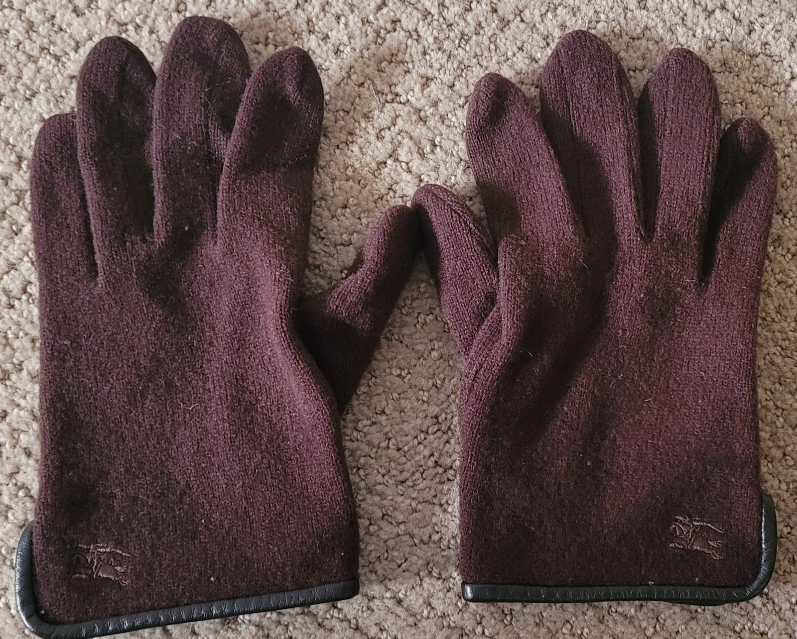 AUTH BURBERRY LOGO VINTAGE WRIST GLOVES WOOL BLEND PREOWNED BROWN MEDIUM
