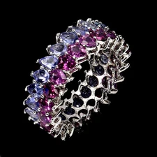 925 Sterling Silver Ring Pear Rhodolite Garnet Tanzanite Gemstone Jewelry