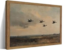 Vintage Flying Duck Wall Art, Retro Rustic Birds 10"L x 8"W Retro Goose Framed