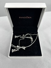 Pandora Brilliant Bow Collier Necklace 397233CZ Sterling Silver Earrings Set