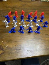 22 vintage FIREMEN FIREFIGHTER plastic men figures, blue / white / red 2.5
