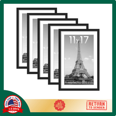 11x17 Picture Frame Set of 5, Display Pictures 9x15 with Mat or 11 x 17 Without,