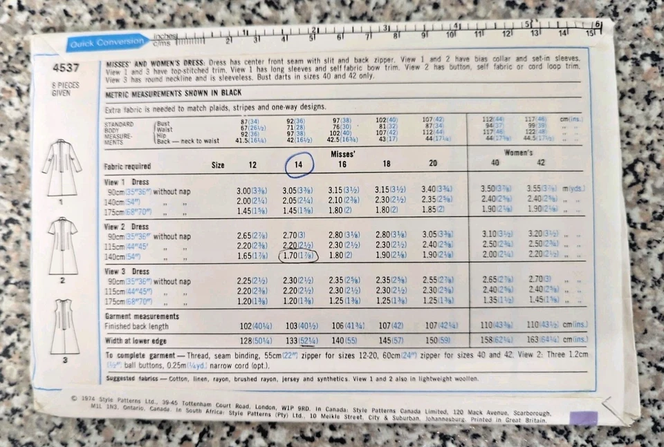 Vintage 1970 Style 4537 Dress Sewing Pattern B36" 92cm - Image 3 of 3