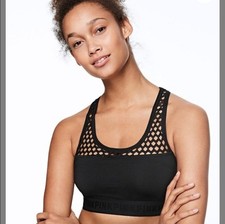 Victoria's Secret PINK Ultimate Unlined Mesh Gym Racerback Black Sport Bra Small