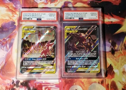 Pokemon Espeon Deoxys GX SM240 Umbreon Darkrai GX SM241 SEQUENTIAL PSA 8 NM