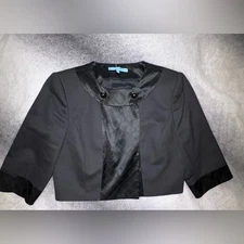 Antonio Melani Women's Black Wool Crepe Satin Cropped Dressy Blazer Jacket Top 6