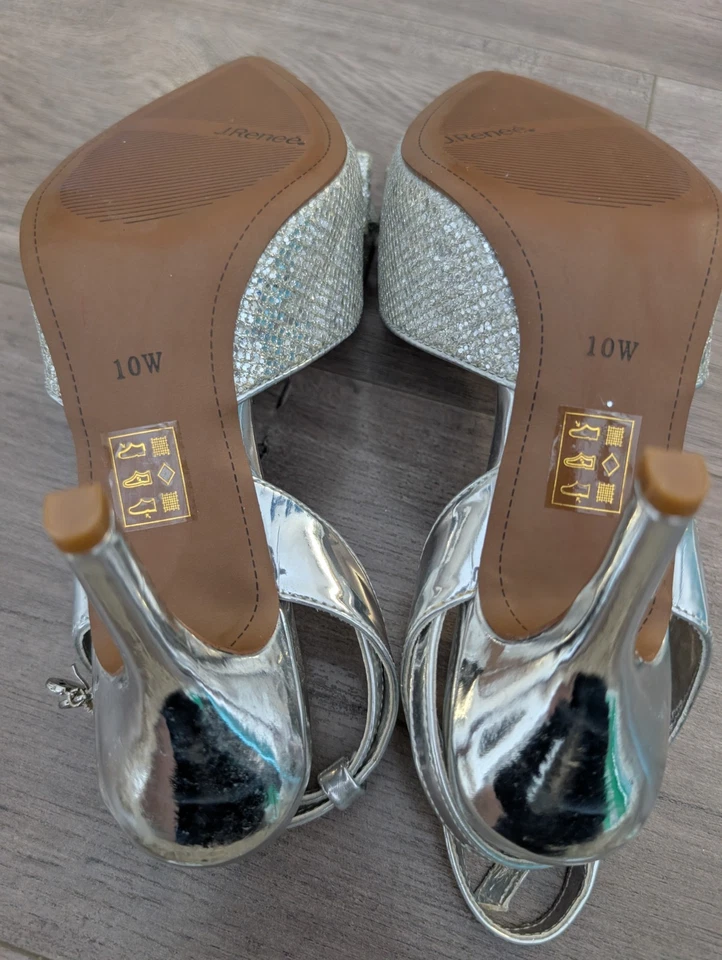 Tacones de aguja J.Renee para mujer Charise plateados con lazo Bling talla 10 W Foto 4 de 4