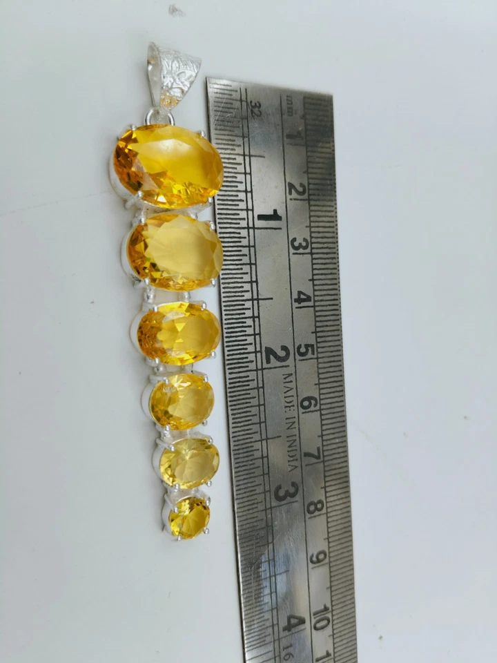 Colgante de citrino oscuro hecho a mano - Collar de piedras preciosas amarillas profundas - Plata de ley  Foto 4 de 4