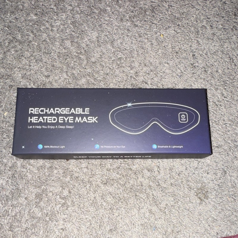 Rechargeable Heated Eye Mask Black with Blackout Light & Pressure on Eye