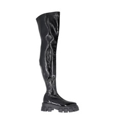 PRADA Womens Thigh High Boots Black Leather Shiny Chunky Sole UK 5 RRP 1600