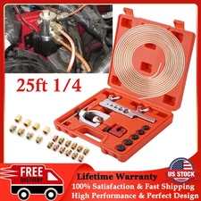 Brake Line Pipe Kit 25ft 1/4 Copper Steel Pipe Flaring Tool 20 Nuts Fittings New
