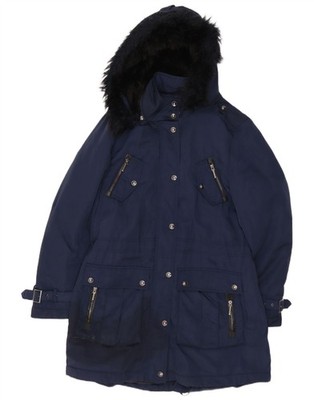 MARKS & SPENCER Womens Autograph Hooded Parka Jacket UK 14 Large Navy Blue AE08