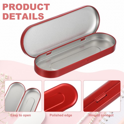 Caja de lata con bisagras de metal de 6,9 x 2,4 x 0,7 pulgadas 3 piezas para pinceles de maquillaje de pluma, roja - Imagen 3 de 6