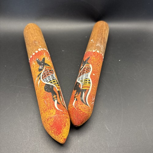 Hand-Painted Wooden Claves Rhythm Percussion Instrument Pair Kangaroo Dot Art